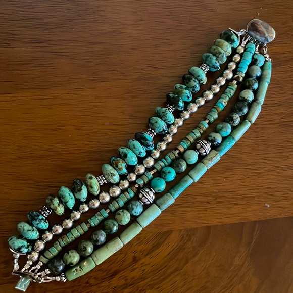 5 Strand Turquoise Bracelet with Sterling Beads - Picture 3 of 4